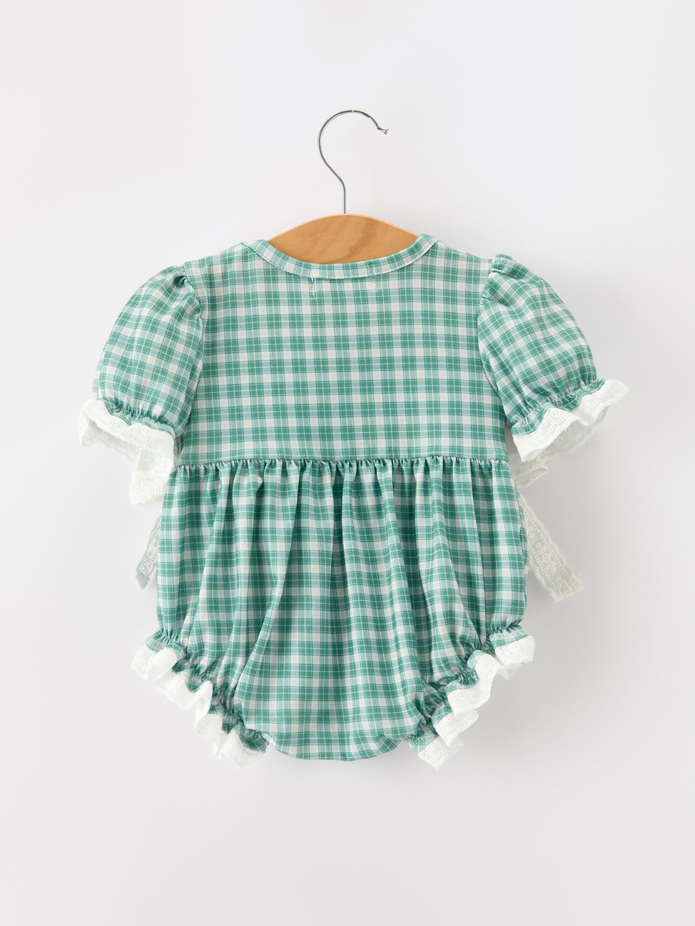 Western Plaid Horse Embroidered Girl Bubble Romper by Rylee Faith Designs at Everetts Place
