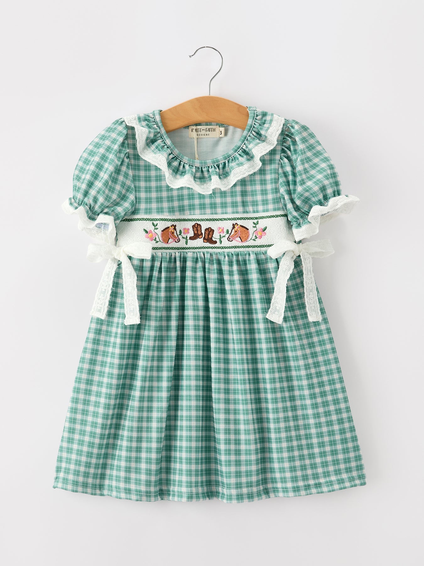 Western Plaid Horse Embroidered Girl Dress by Rylee Faith Designs at Everetts Place