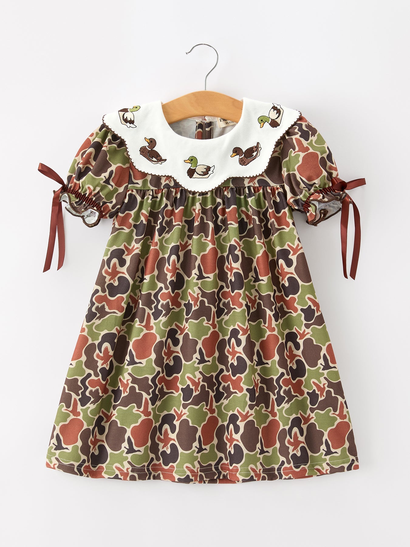 Duck Camo Embroidered Duck Girl Dress Short Sleeves by Rylee Faith Designs at Everetts Place