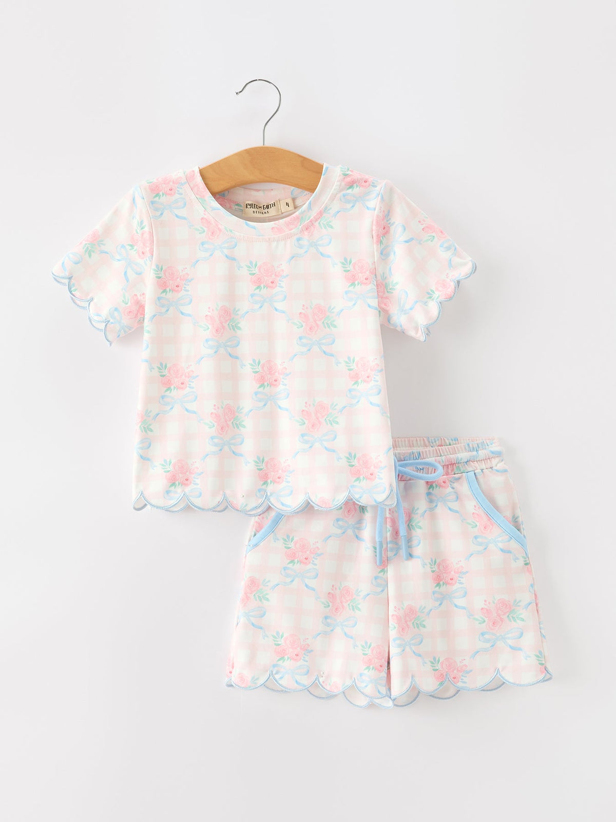 Bow Floral Girl Short Set Scallop Hem by Rylee Faith Designs at Everetts Place