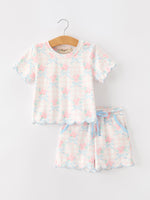 Bow Floral Girl Short Set Scallop Hem by Rylee Faith Designs at Everetts Place