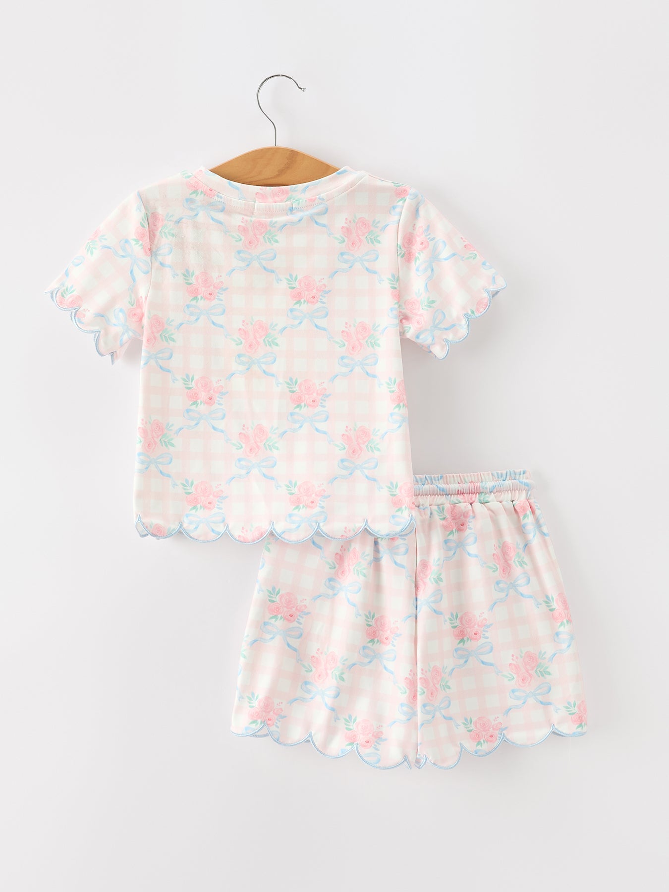 Bow Floral Girl Short Set Scallop Hem by Rylee Faith Designs at Everetts Place