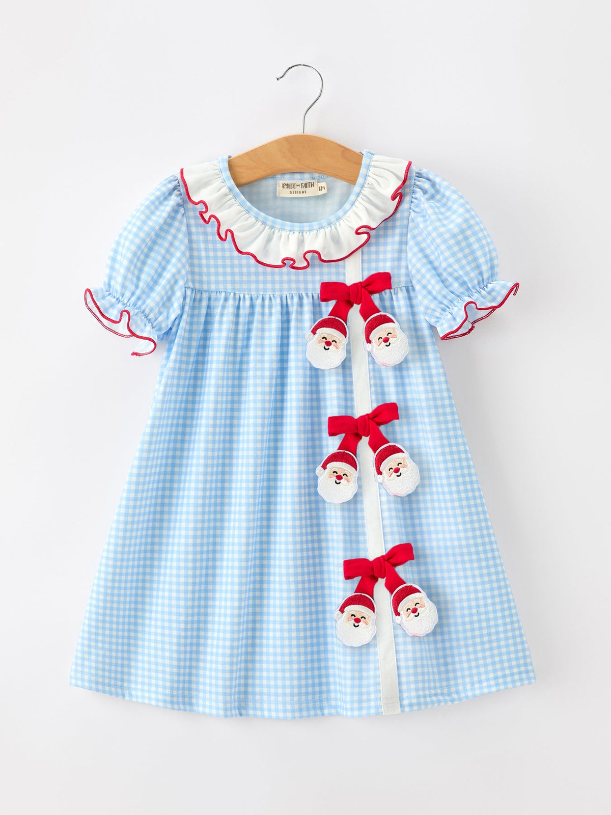 Christmas Santa Bow Plaid Girls Dress by Rylee Faith Designs