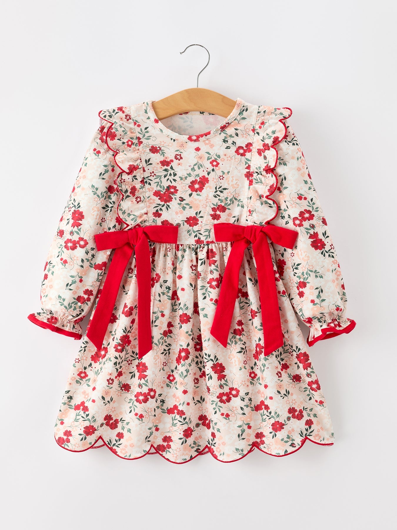 Floral Bow Girls Twirl Dress