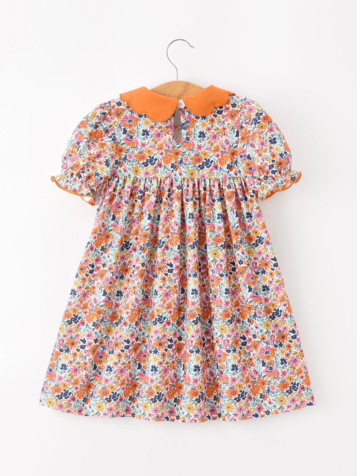Fall Floral Smocked Petals Collar Girls Dress