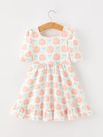 Halloween Thanksgiving Pumpkin Bow Girls Twirl Ruffle Dress by Rylee Faith Designs