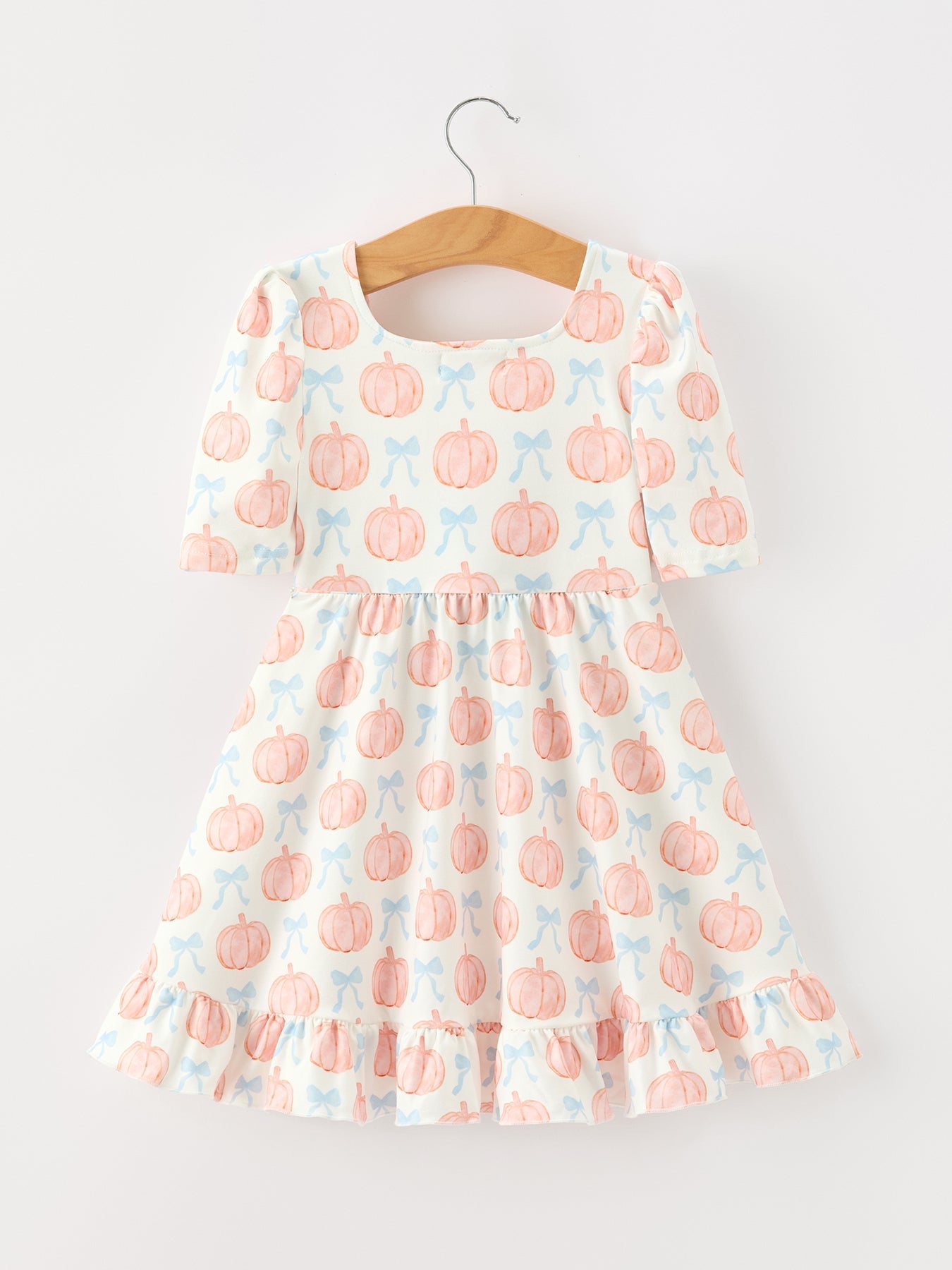 Halloween Thanksgiving Pumpkin Bow Girls Twirl Ruffle Dress