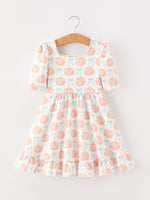 Halloween Thanksgiving Pumpkin Bow Girls Twirl Ruffle Dress by Rylee Faith Designs