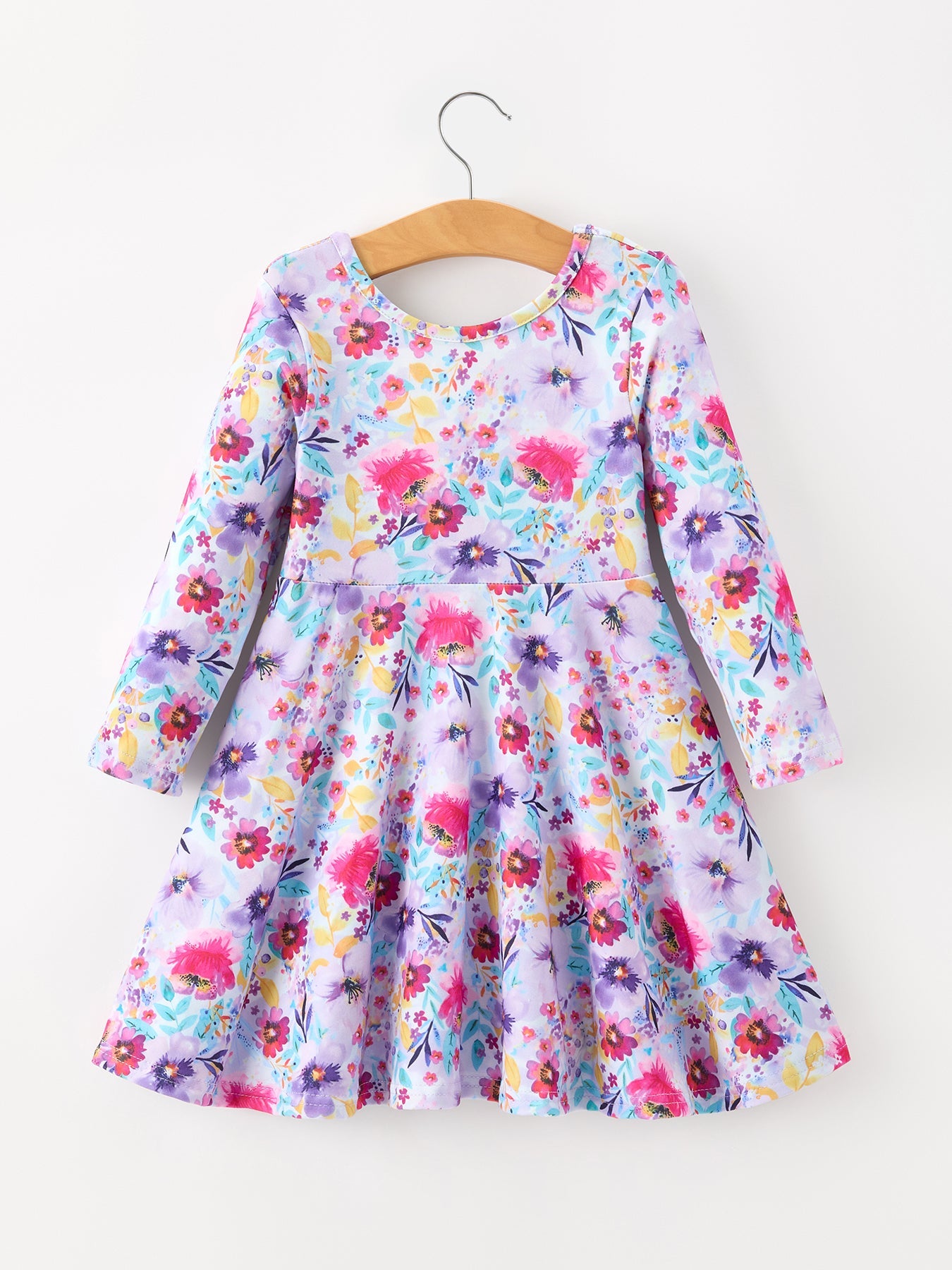 Fall Watercolor Floral Print Girls Ruffle Hem Twirl Dress by Rylee Faith Designs at Everetts Place