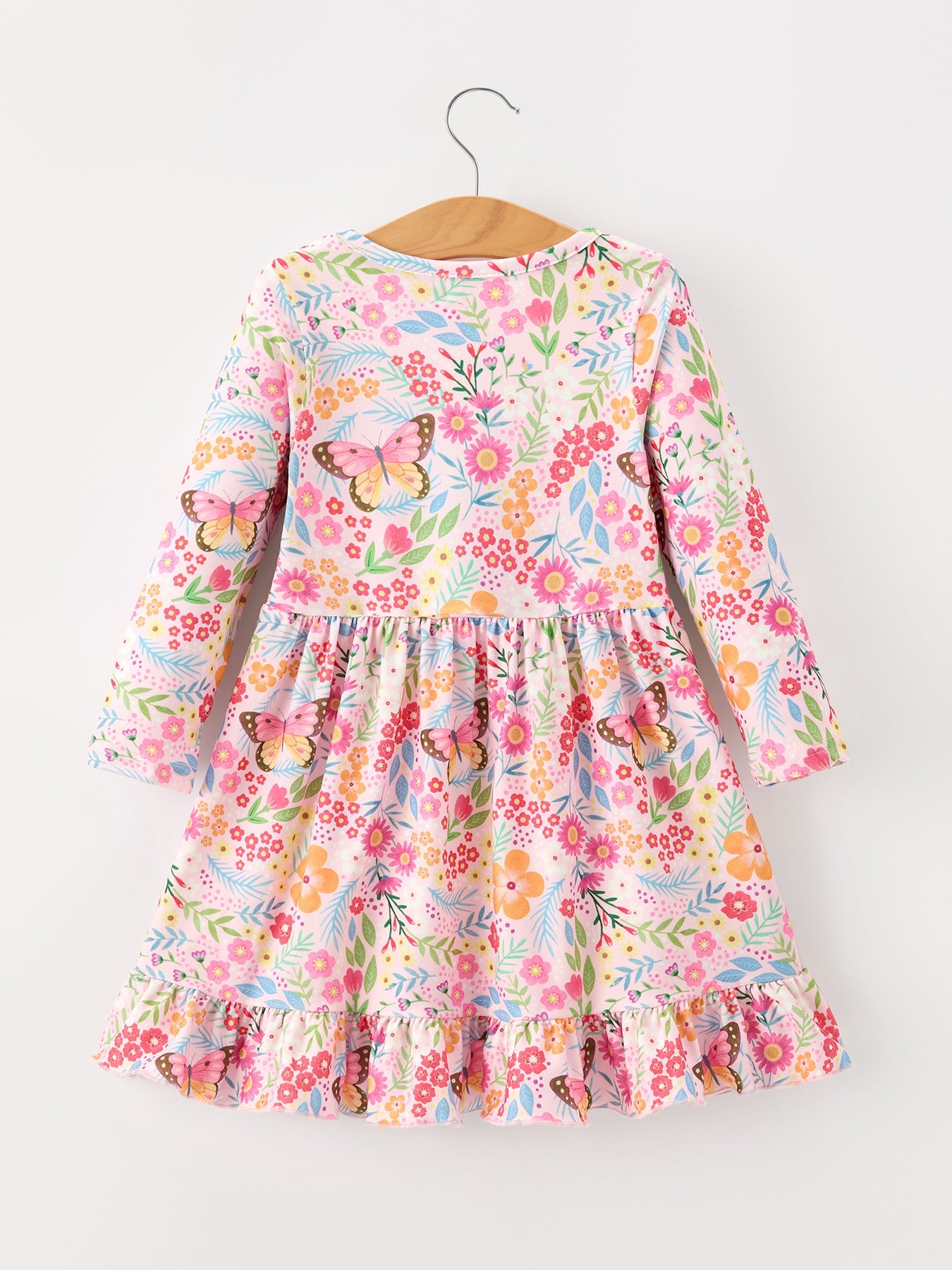 Fall Butterfly Floral Print Girls Ruffle Hem Twirl Dress by Rylee Faith Designs at Everetts Place