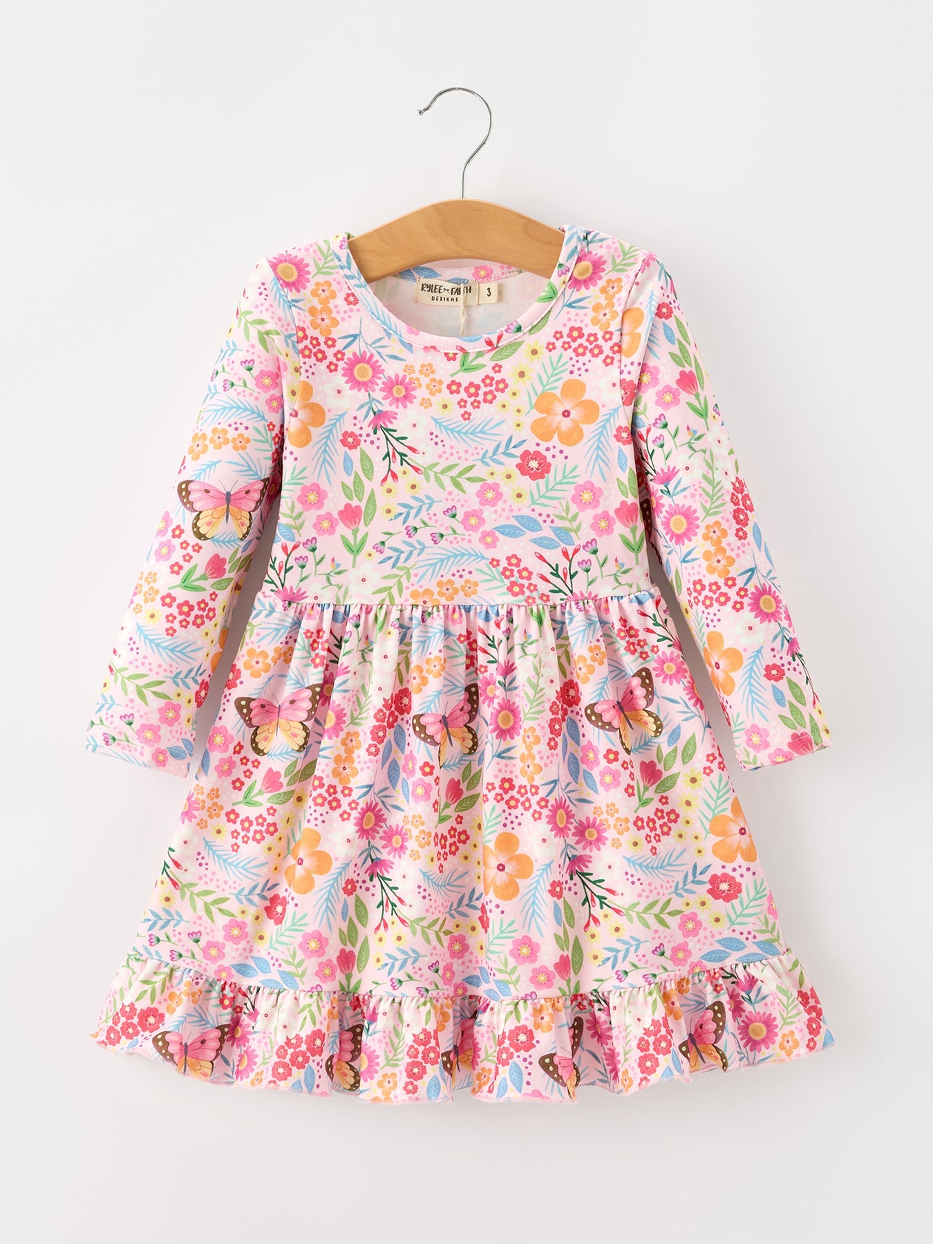 Fall Butterfly Floral Print Girls Ruffle Hem Twirl Dress by Rylee Faith Designs at Everetts Place