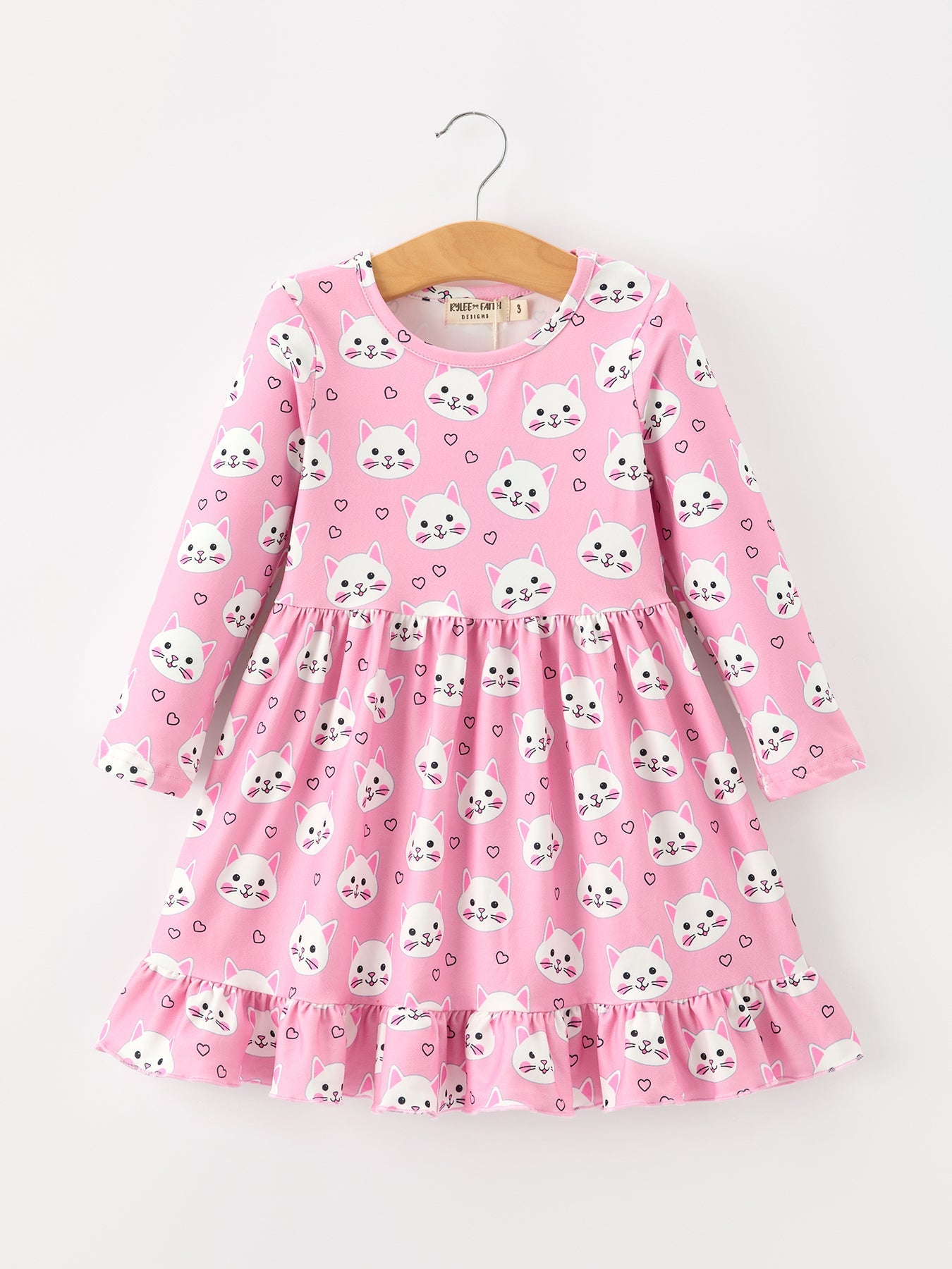 Fall Cat Print Girls Ruffle Hem Twirl Dress by Rylee Faith Designs at Everetts Place