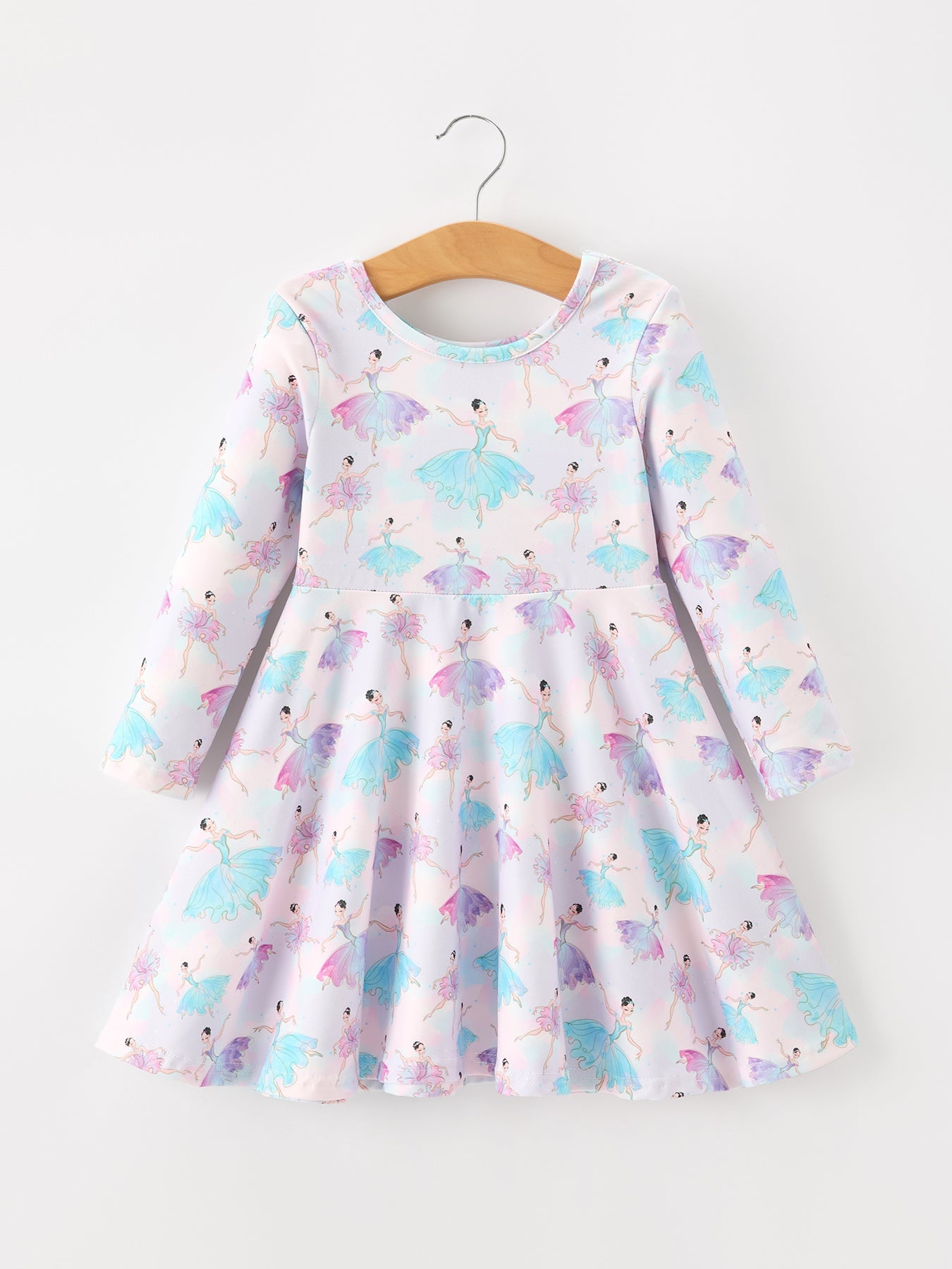 Fall Watercolor Ballet Girls Long Sleeve Twirl Dress by Rylee Faith Designs at Everetts Place