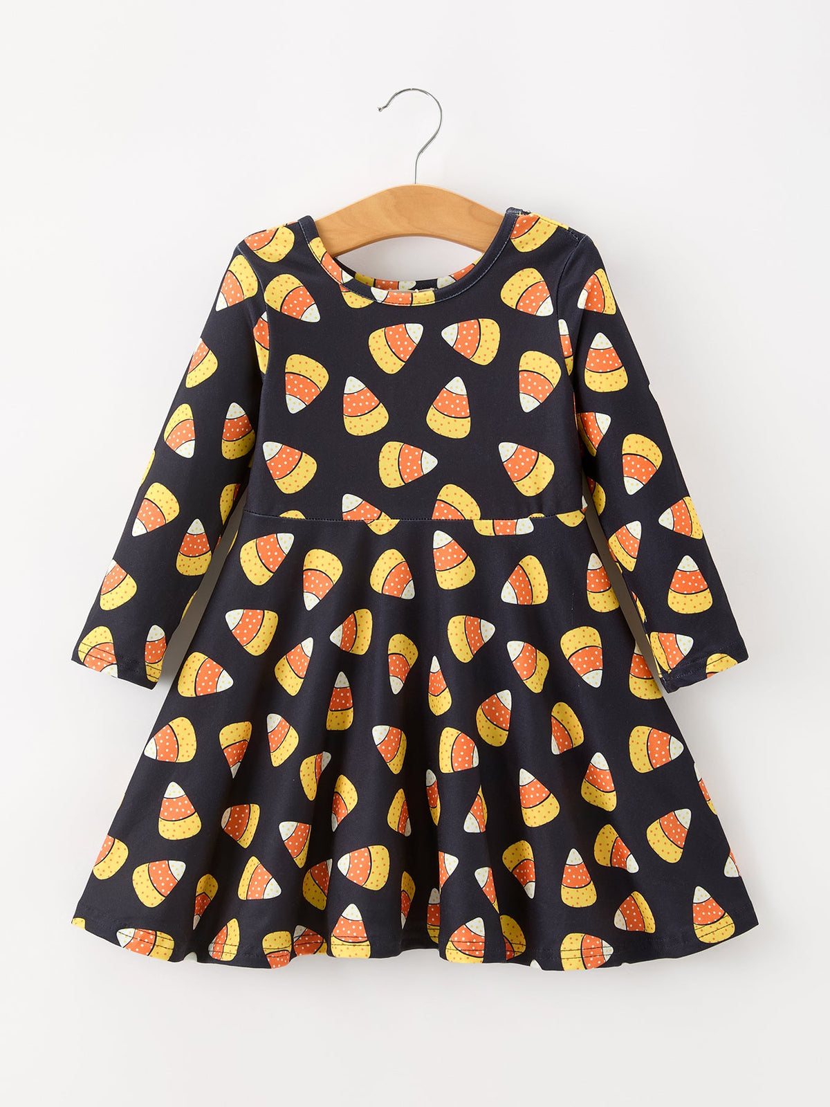 Halloween Candy Corn Girls Long Sleeve Twirl Dress by Rylee Faith Designs