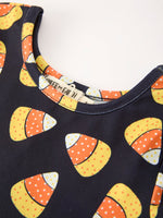 Halloween Candy Corn Girls Long Sleeve Twirl Dress by Rylee Faith Designs