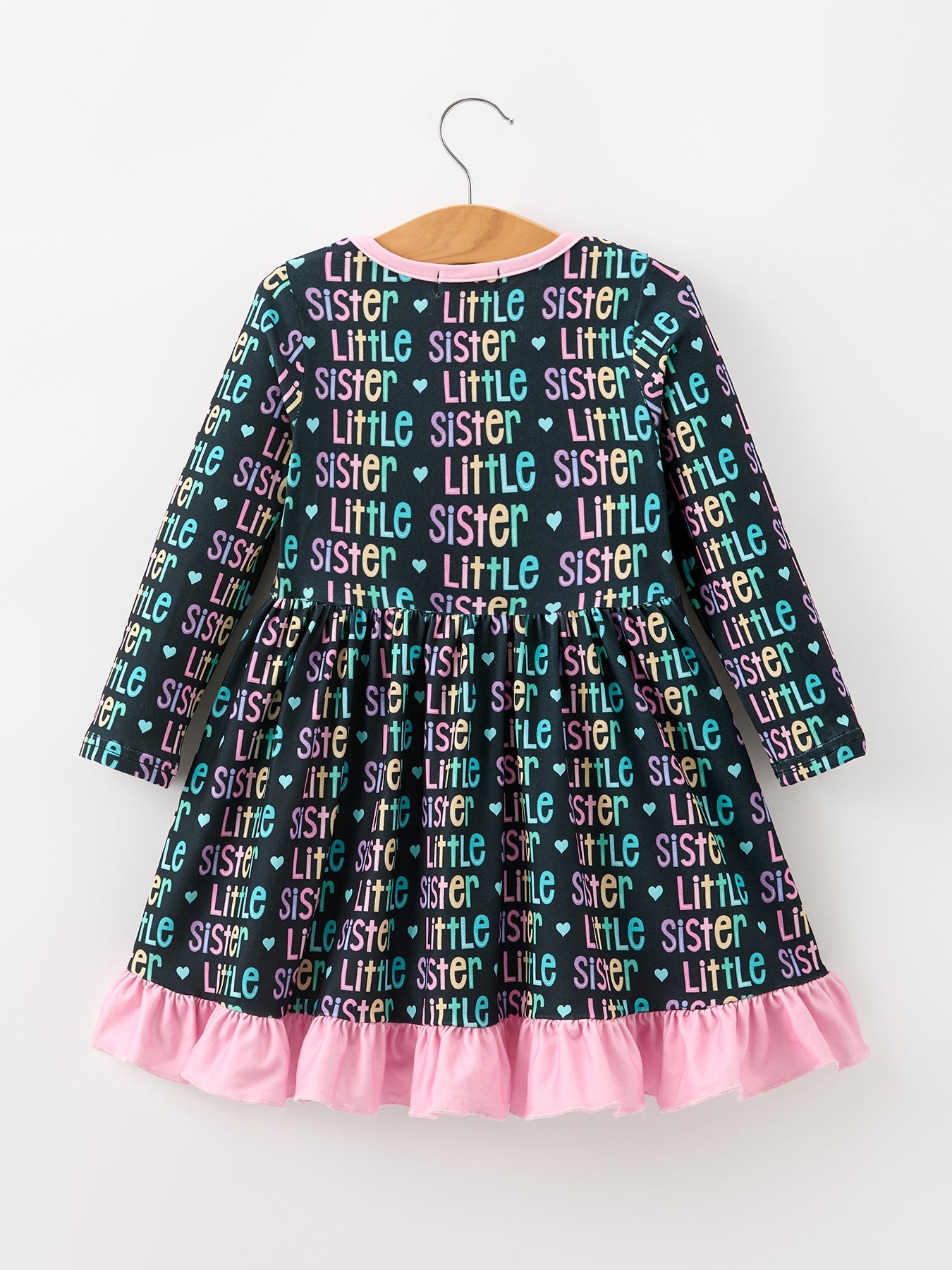 Little Sister Rainbow Letter Print Girls Ruffle Hem Dress by Rylee Faith Designs at Everetts Place