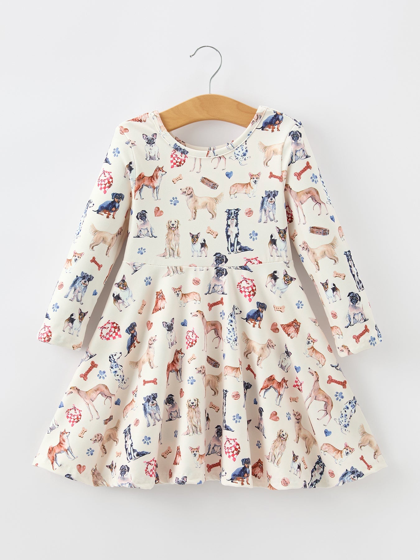 Girls long sleeve twirl dress with a purple floral print and full flowy skirt