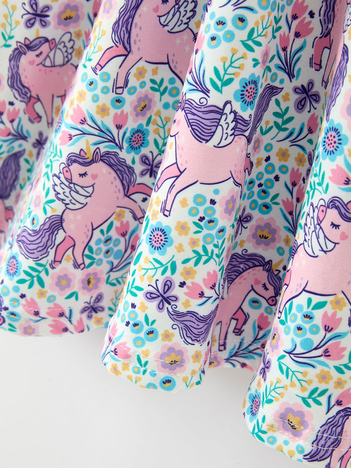 Unicorn Floral Print Girls Short Sleeve Twirl Dress by Rylee Faith Designs
