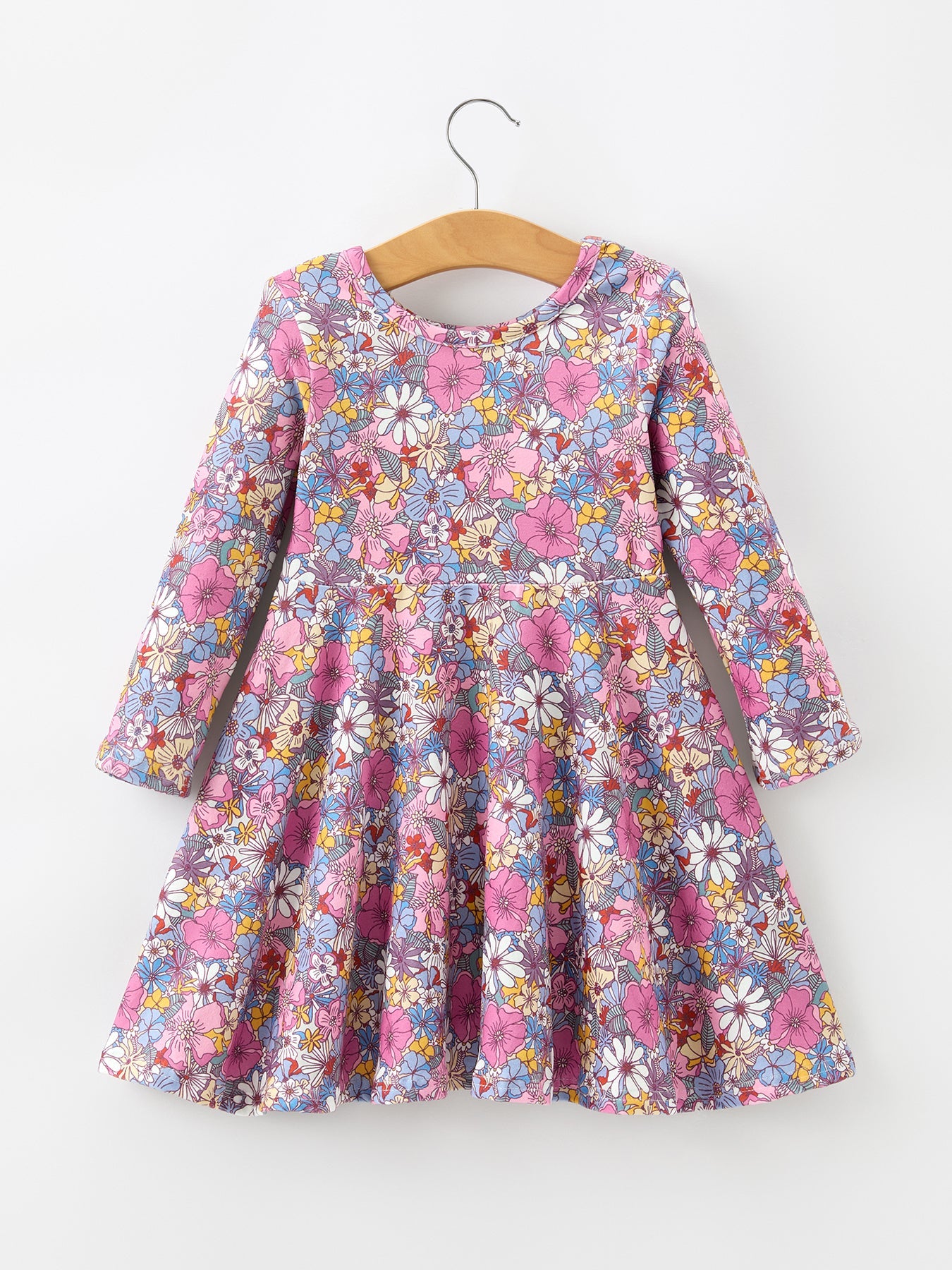 Polyester Girls Long Sleeve Twirl Dress - Fall Vintage Floral