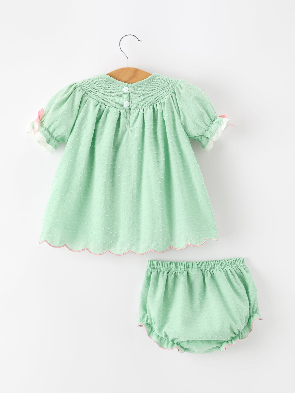 Christmas Mint Green Smocked Santa Baby Girl Bloomer Set by Rylee Faith Designs