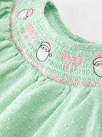 Christmas Mint Green Smocked Santa Baby Girl Bloomer Set by Rylee Faith Designs
