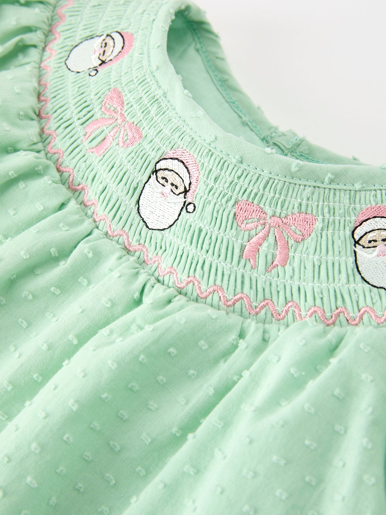 Christmas Mint Green Smocked Santa Baby Girl Bloomer Set by Rylee Faith Designs