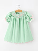 Christmas Mint Green Smocked Santa Girls Puff Sleeve Dress by Rylee Faith Designs
