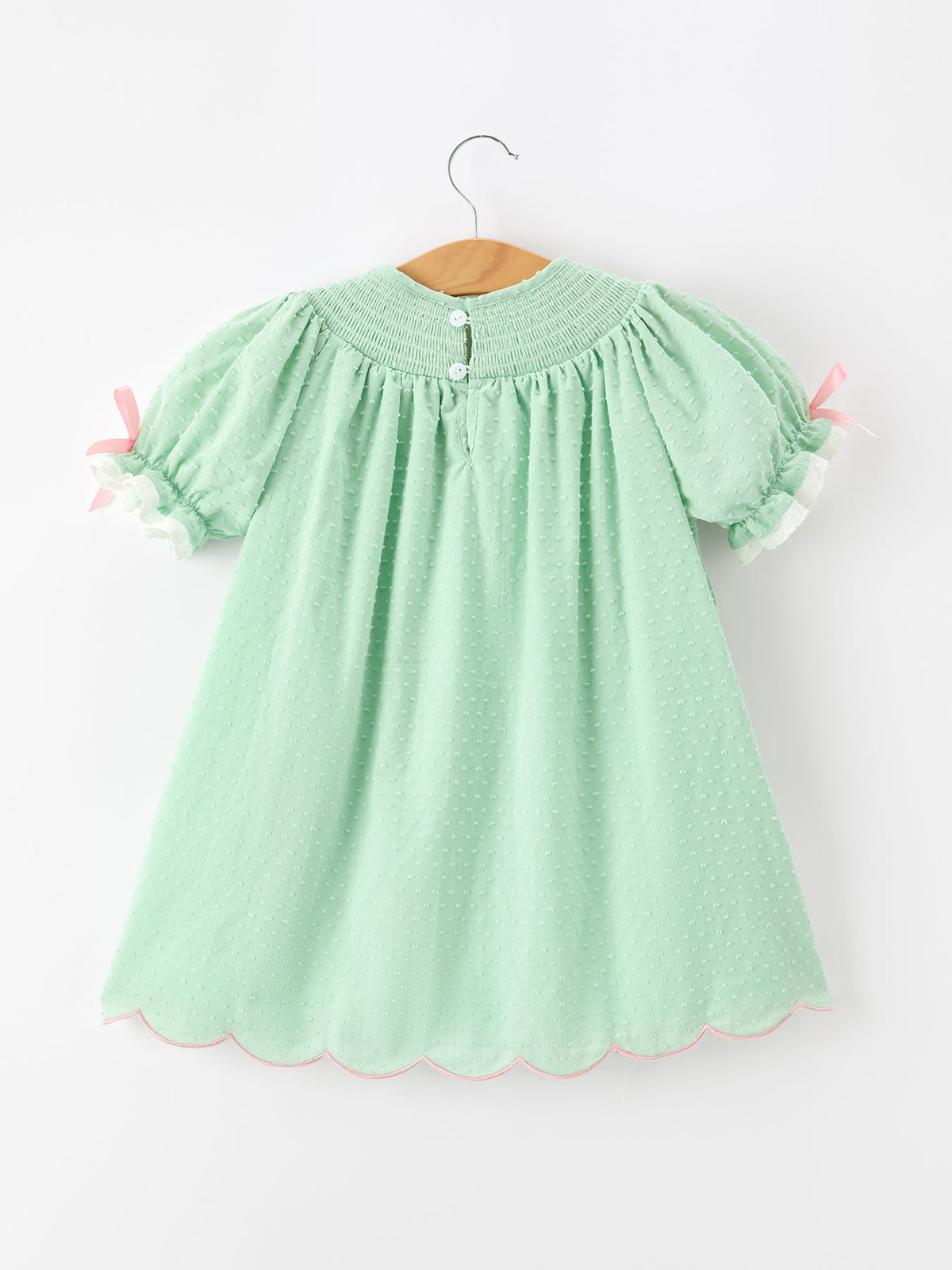 Christmas Mint Green Smocked Santa Girls Puff Sleeve Dress by Rylee Faith Designs