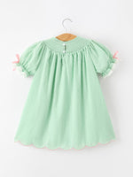 Christmas Mint Green Smocked Santa Girls Puff Sleeve Dress by Rylee Faith Designs