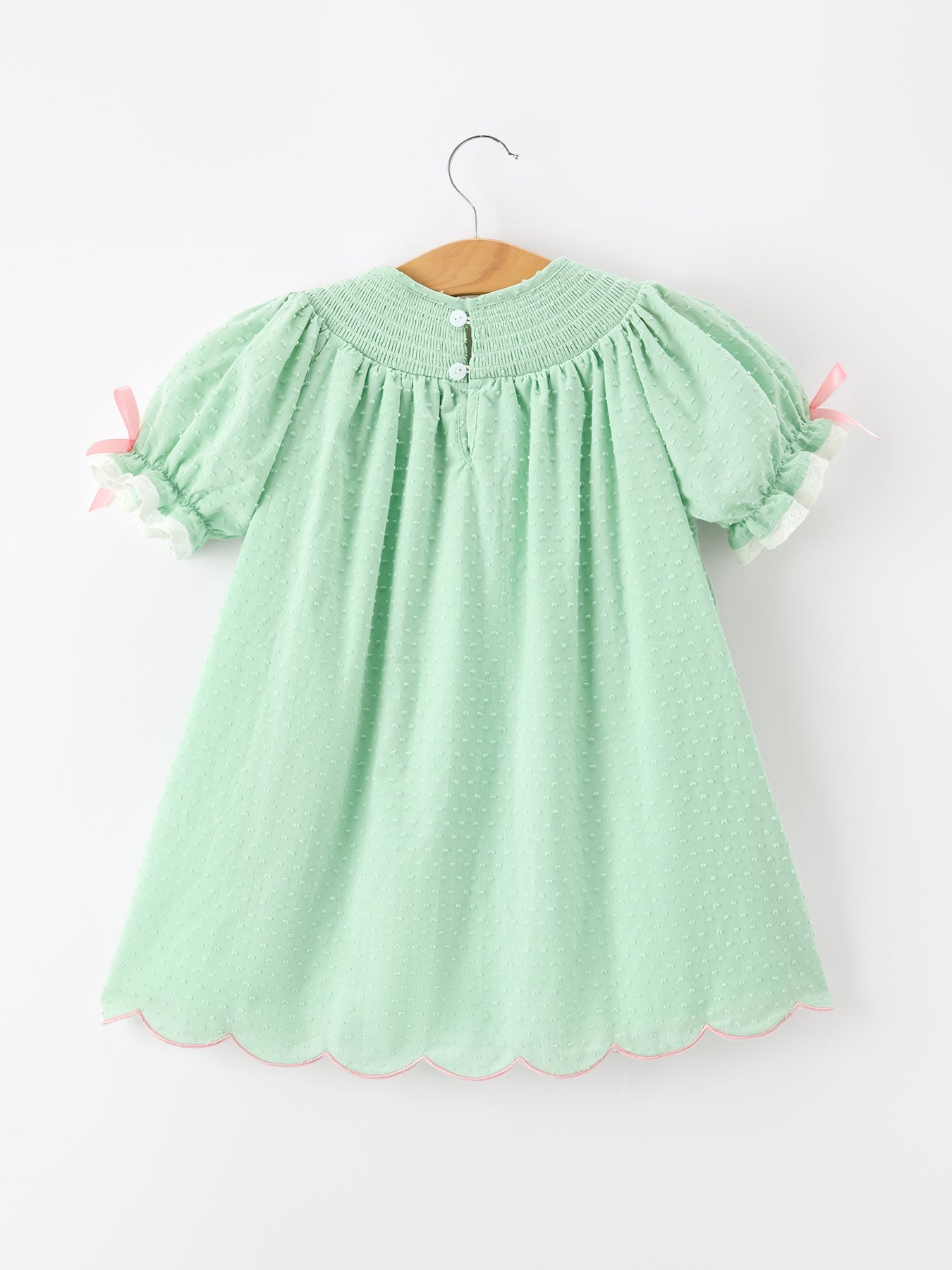 Christmas Mint Green Smocked Santa Girls Puff Sleeve Dress by Rylee Faith Designs