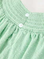 Christmas Mint Green Smocked Santa Girls Puff Sleeve Dress by Rylee Faith Designs