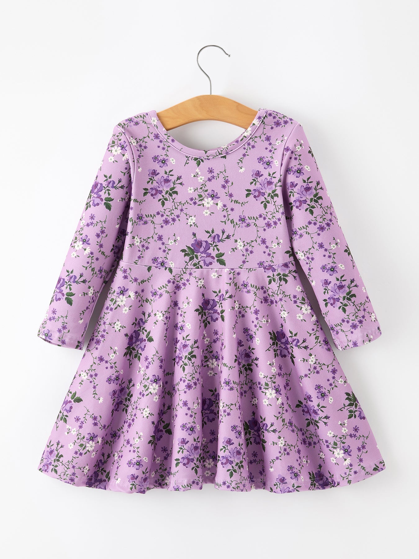 Girls Long Sleeve Twirl Dress - Fall Lavender Floral Print