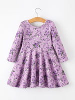 Girls Long Sleeve Twirl Dress - Fall Lavender Floral Print by Rylee Faith Designs
