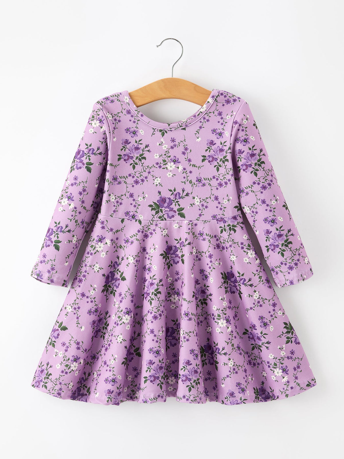 Girls Long Sleeve Twirl Dress - Fall Lavender Floral Print by Rylee Faith Designs