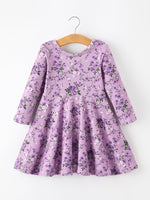 Girls Long Sleeve Twirl Dress - Fall Lavender Floral Print by Rylee Faith Designs