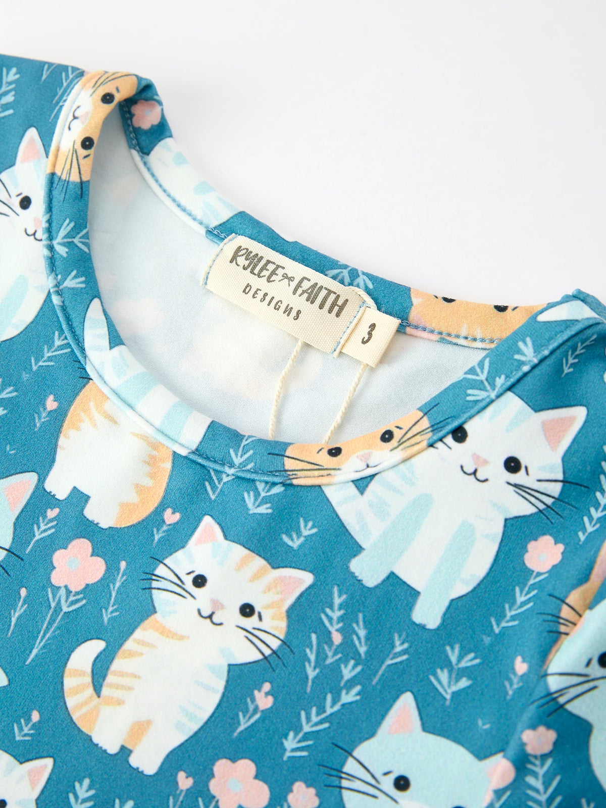 Fall Cat Print Long Sleeve Ruffle Dress by Rylee Faith Designs