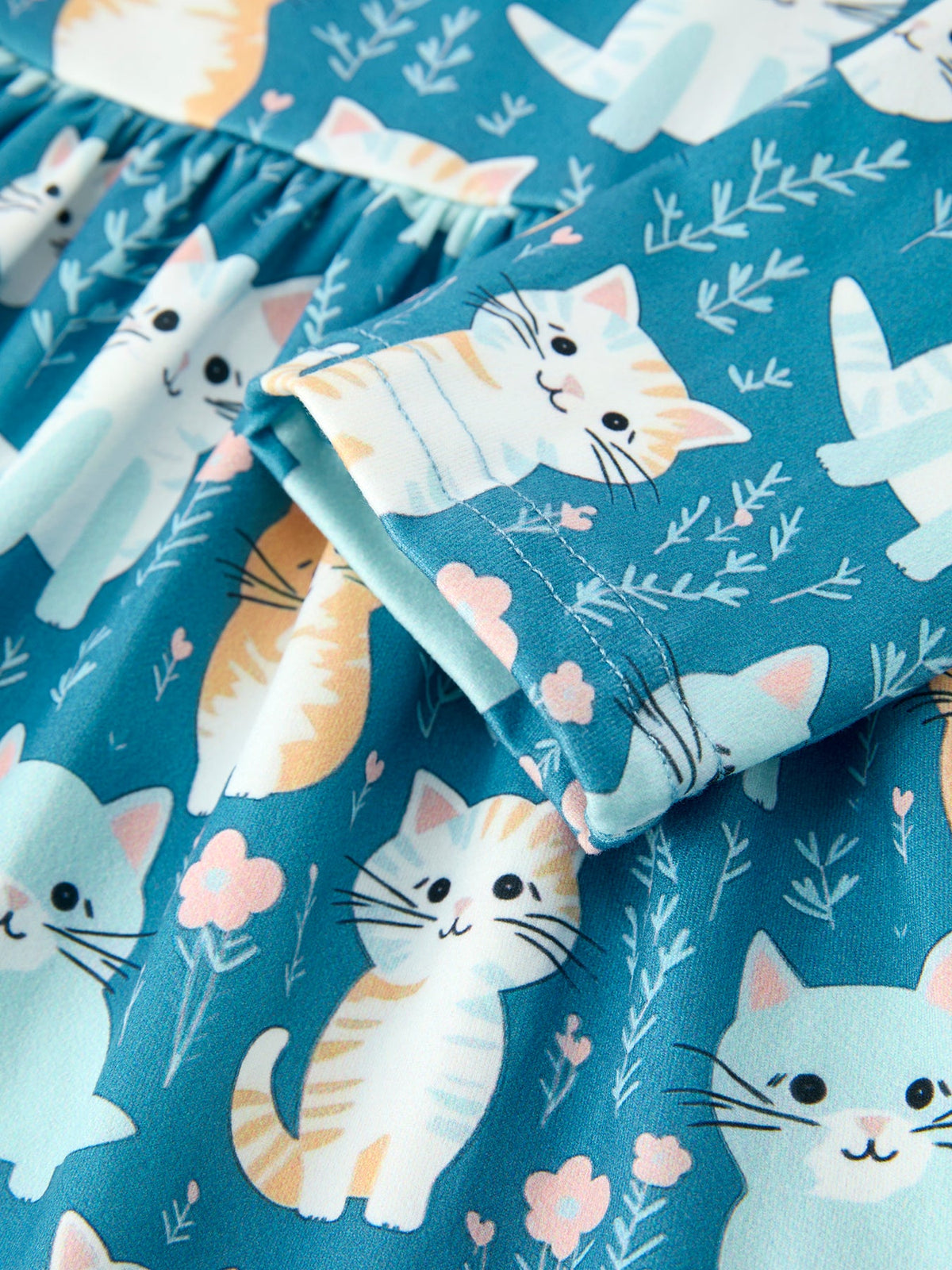 Fall Cat Print Long Sleeve Ruffle Dress by Rylee Faith Designs