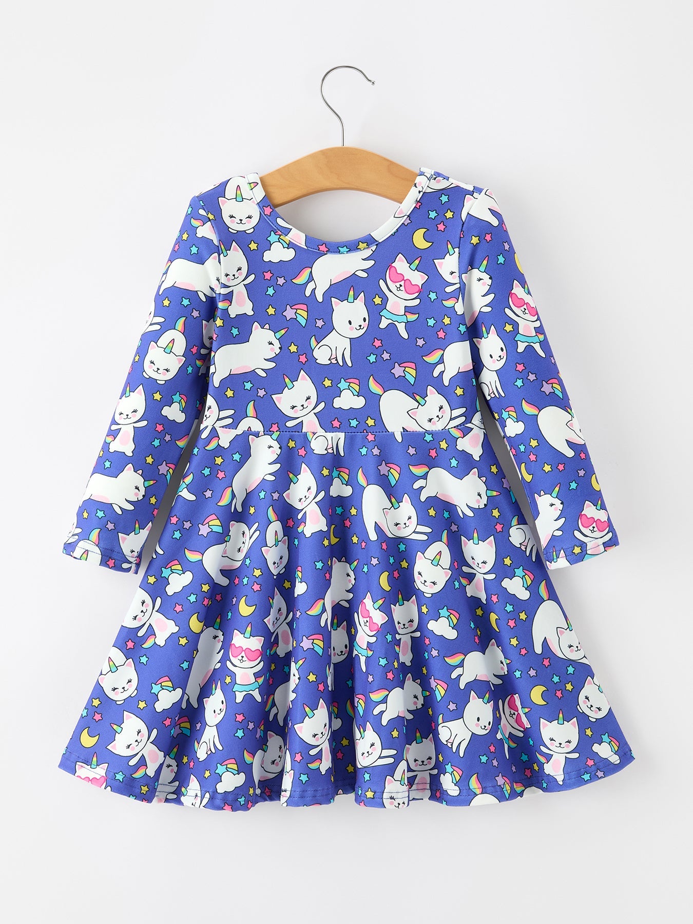 Halloween Ghost Cat Print Long Sleeve Twirl Dress