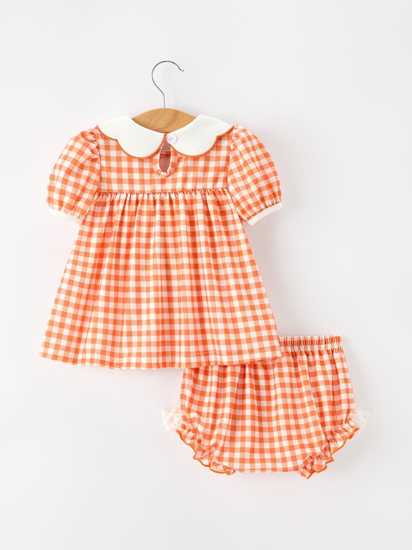 Polyester Spandex Romper, Pumpkin Puff Sleeve Bloomer Set by Rylee Faith Designs