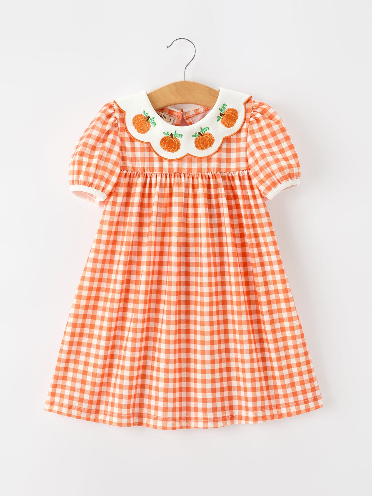 Fall Pumpkin Embroidered Puff Sleeve Girls Dress by Rylee Faith Designs