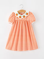 Fall Pumpkin Embroidered Puff Sleeve Girls Dress by Rylee Faith Designs