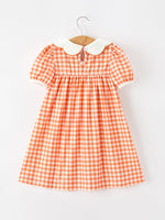 Fall Pumpkin Embroidered Puff Sleeve Girls Dress by Rylee Faith Designs