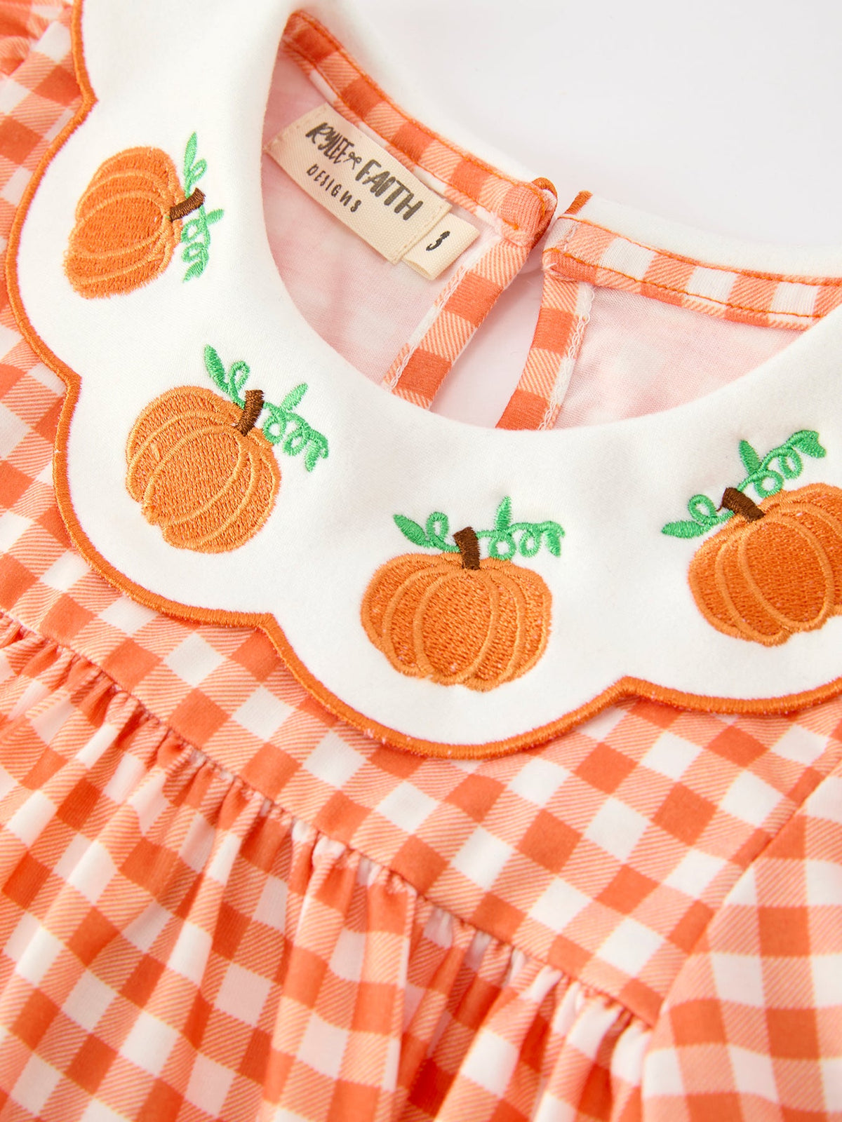 Fall Pumpkin Embroidered Puff Sleeve Girls Dress by Rylee Faith Designs