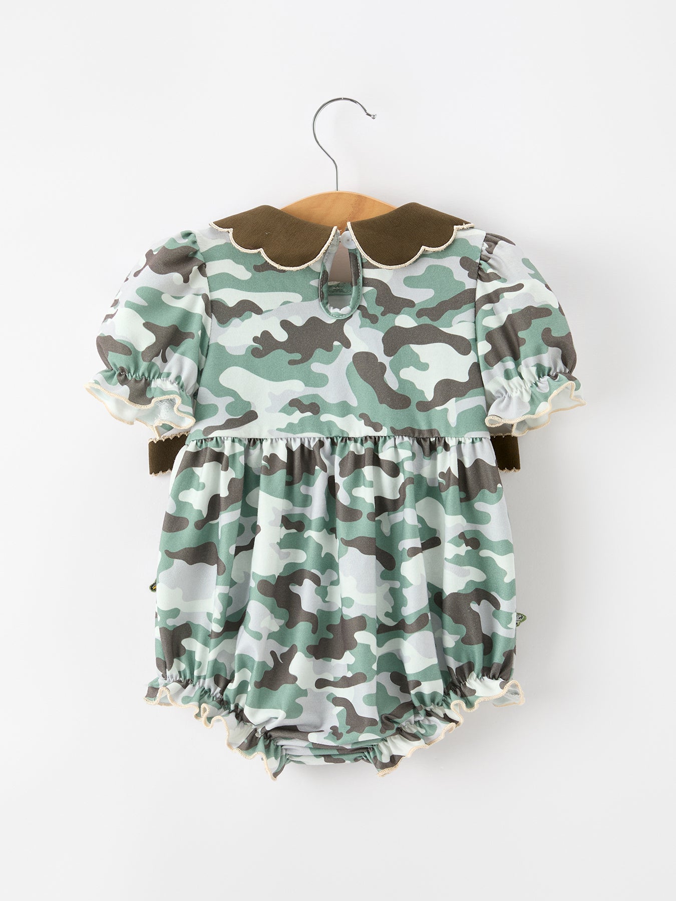 Fall Camo Bow Girls Ruffle Bubble Romper