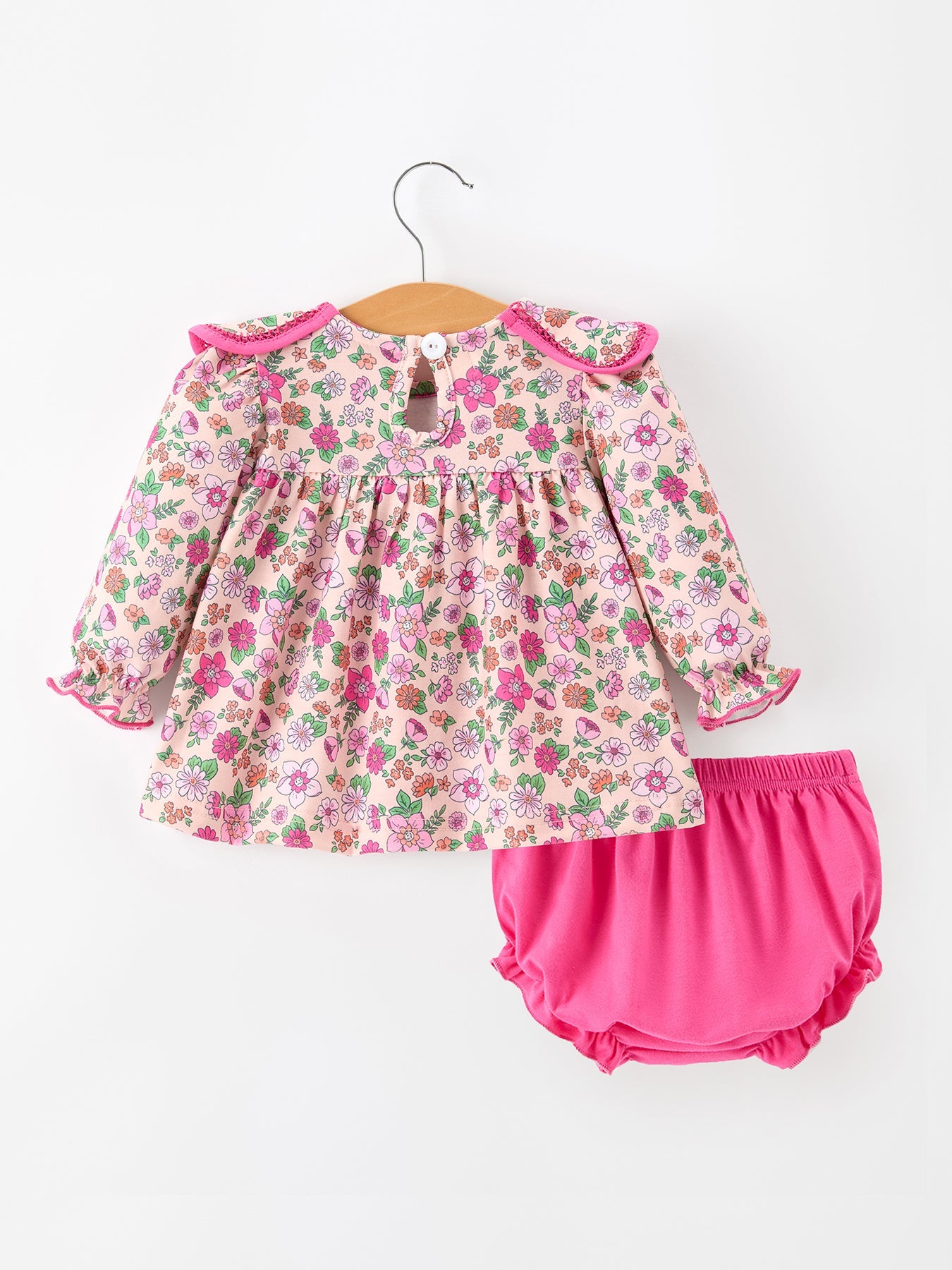 Hot Pink Floral Petals Collar Girl Bloomer Set