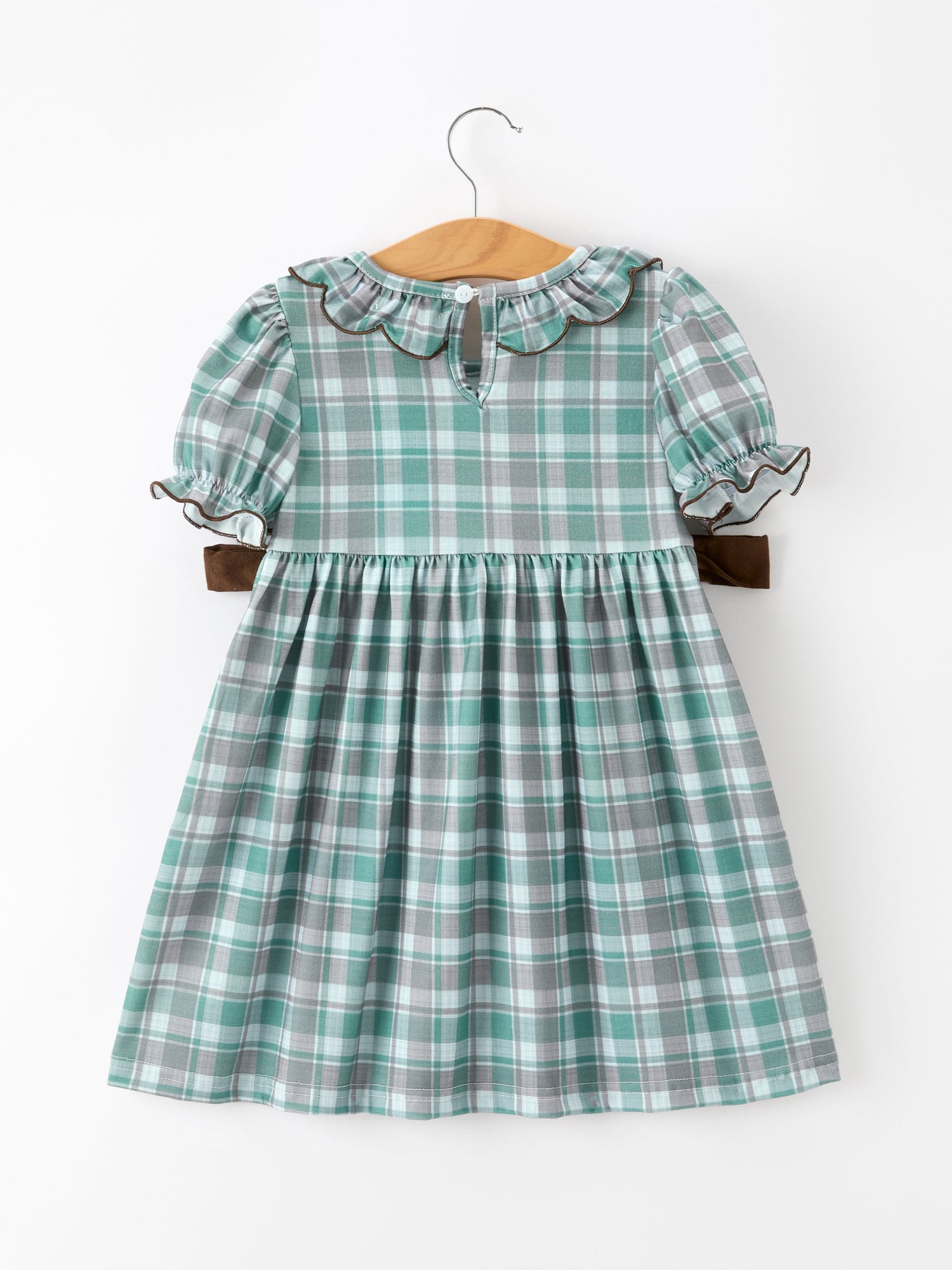 Plaid Moose Smocked Girls Puff Sleeve Dress by Rylee Faith Designs at Everetts Place