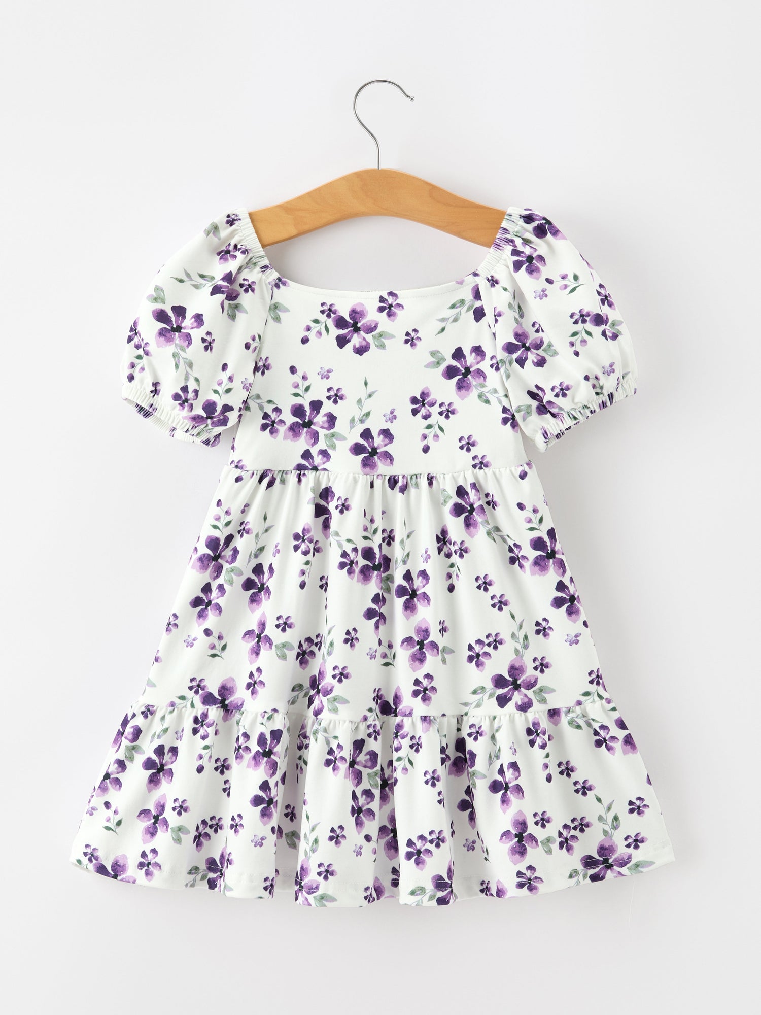 Fall Lavender Floral Puff Sleeve Girls Dress by Rylee Faith Designs at Everetts Place