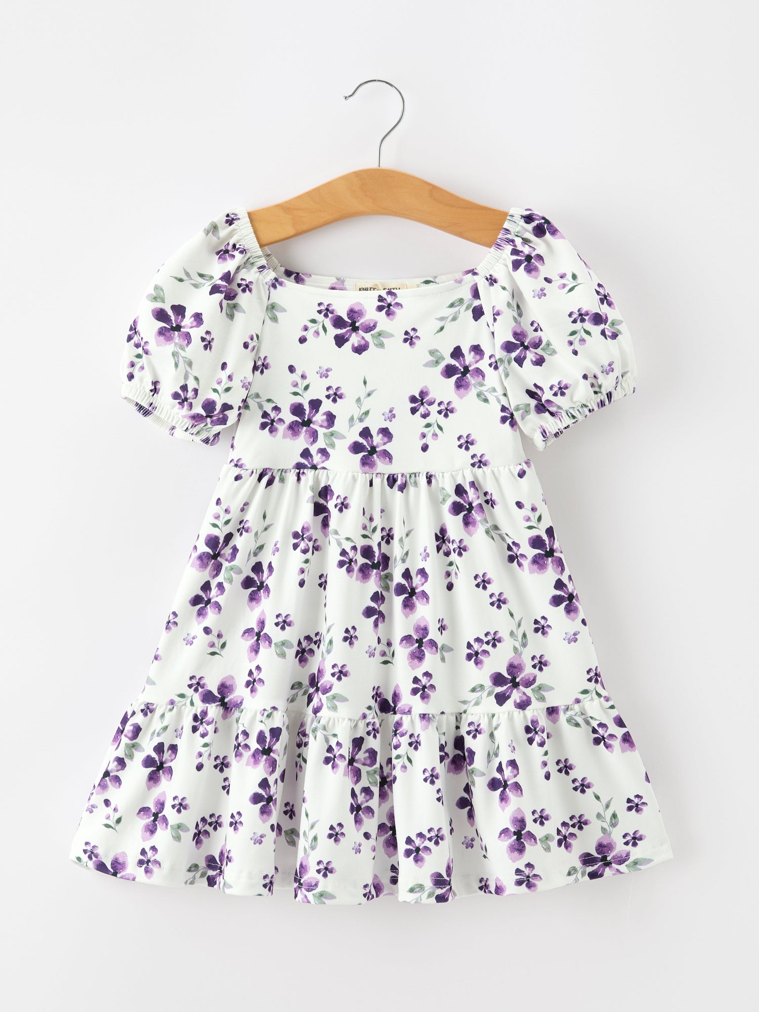 Fall Lavender Floral Puff Sleeve Girls Dress by Rylee Faith Designs at Everetts Place