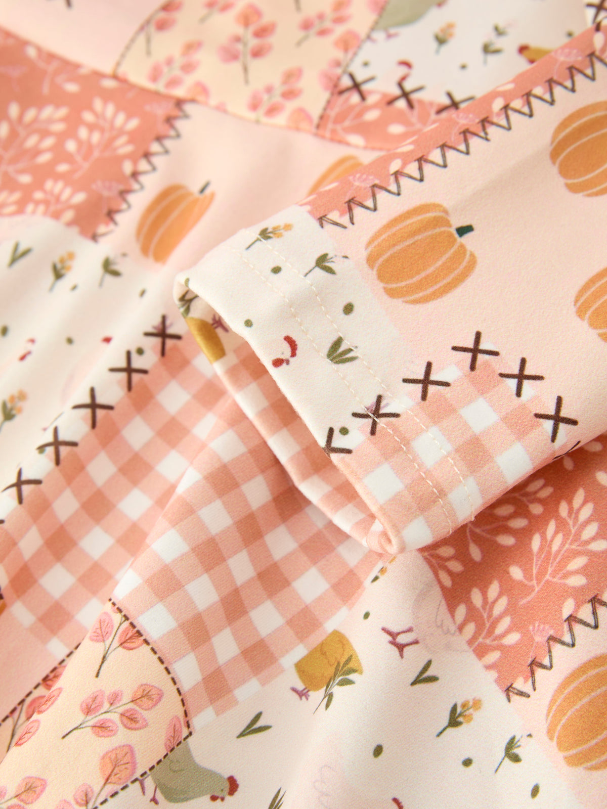 Polyester Spandex Girls Dress, Patchwork, Pumpkin Print, Long Sleeves by Rylee Faith Designs