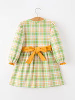 Thanksgiving Turkey Applique Plaid Girls Long Sleeve Dress by Rylee Faith Designs